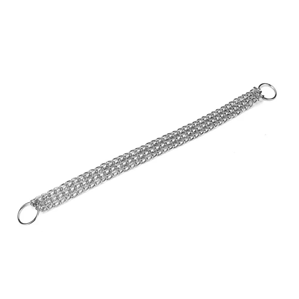 A silver metal chain strap with two circular O-rings, one at each end, shown on a plain white background.