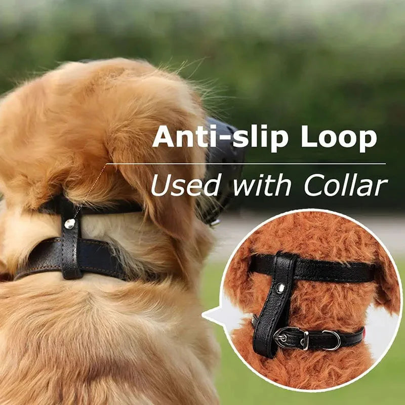 Adjustable Leather Dog Muzzle Anti-Bark Safe