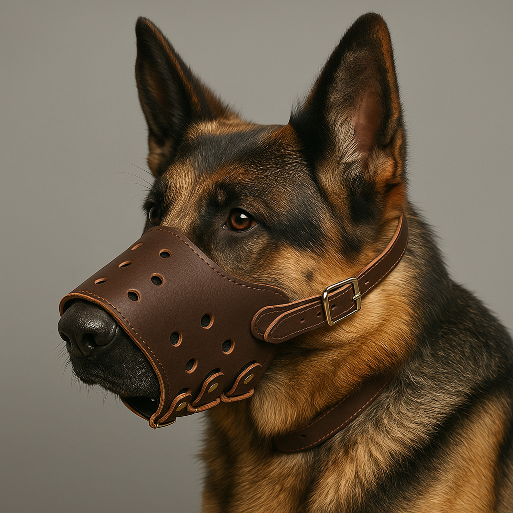 Adjustable Leather Dog Muzzle Anti-Bark Safe - Light Brown