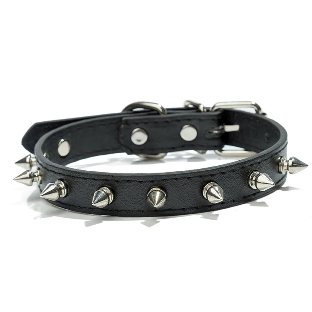 Black Spiked PU Leather Dog Collar for Small Dogs