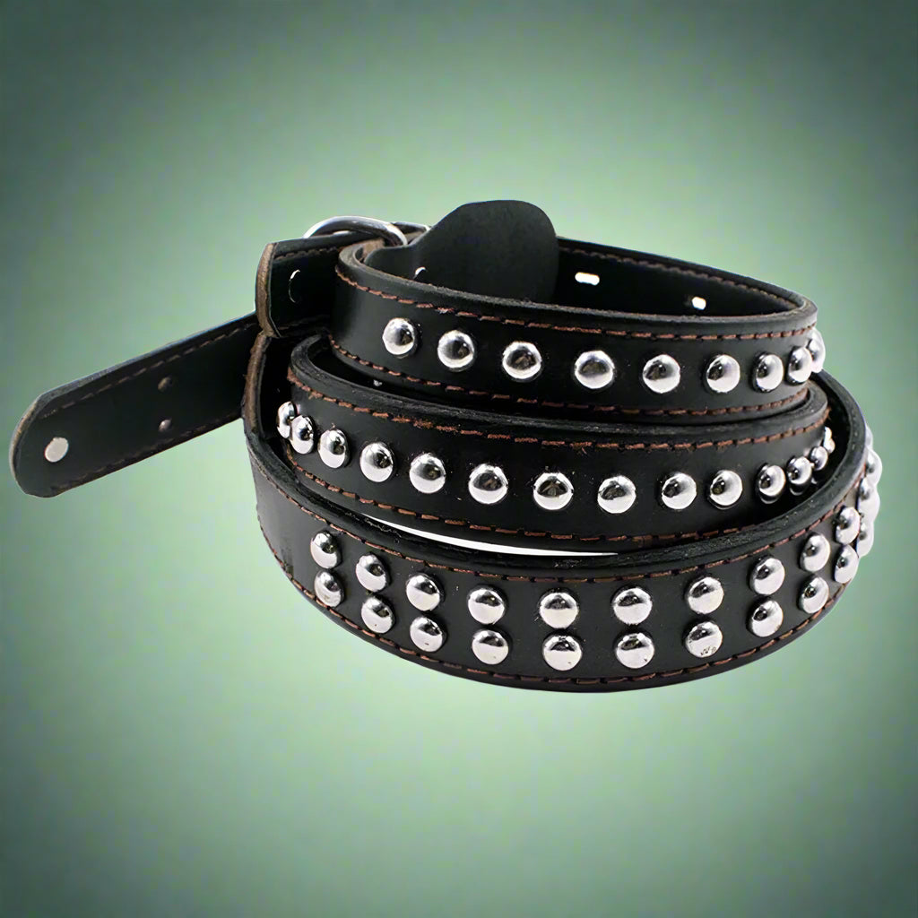 Black leather belt with silver studs