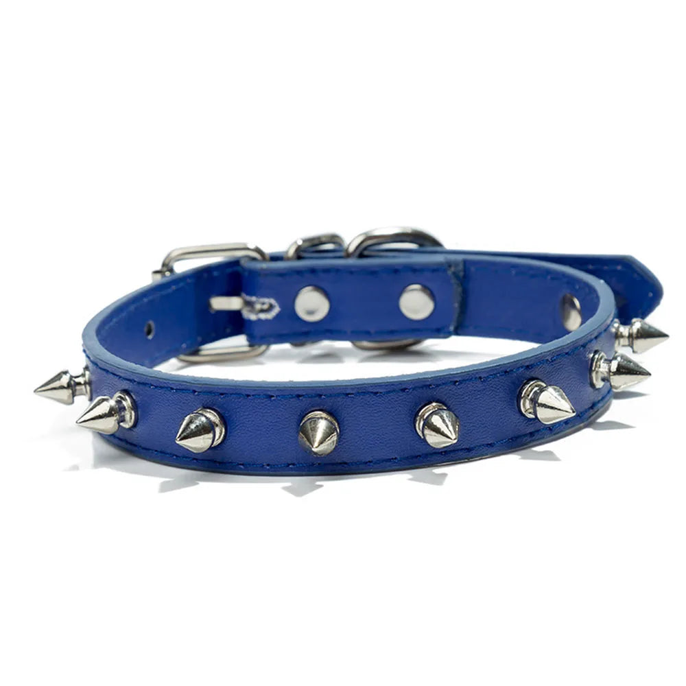 Blue Spiked PU Leather Dog Collar for Small Dogs