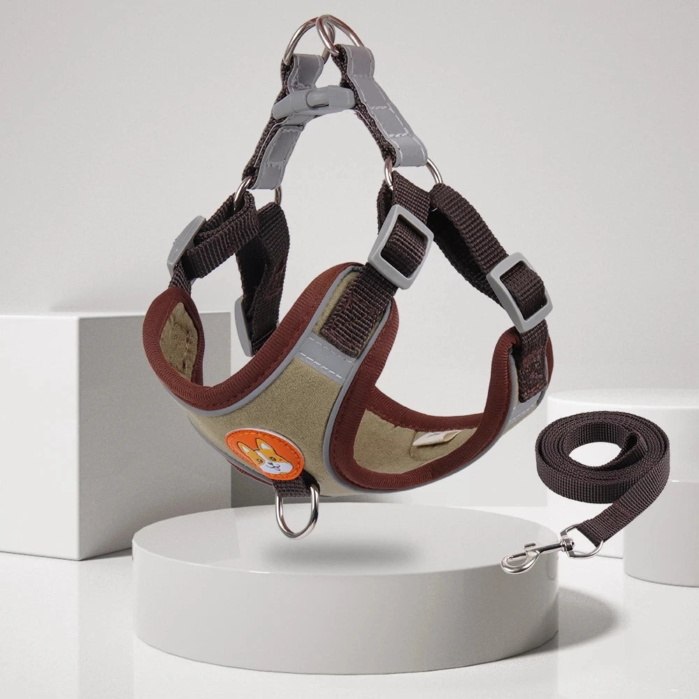 brown Reflective Step-In Dog Harness & Leash Set