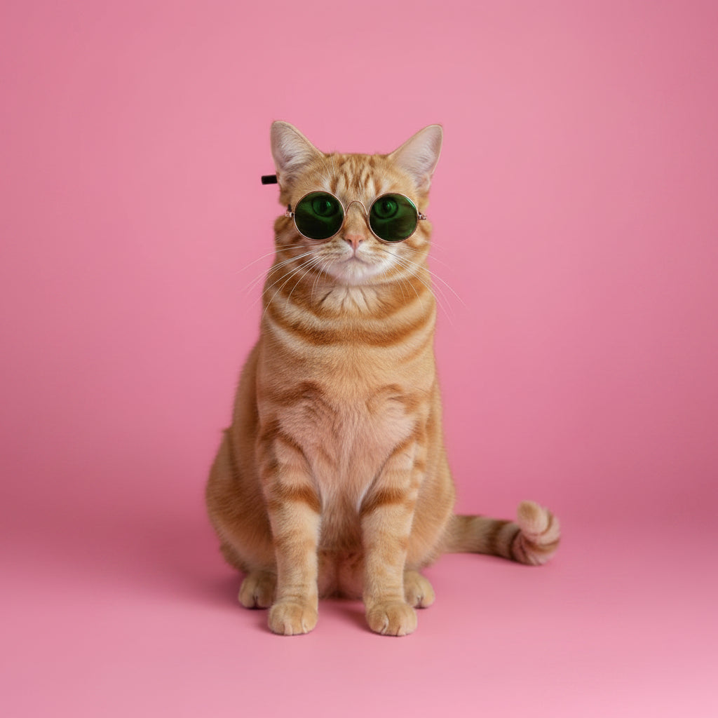 Cat wearing green sunglasses 