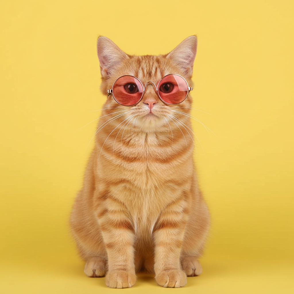 Cat wearing pink sunglasses pet props