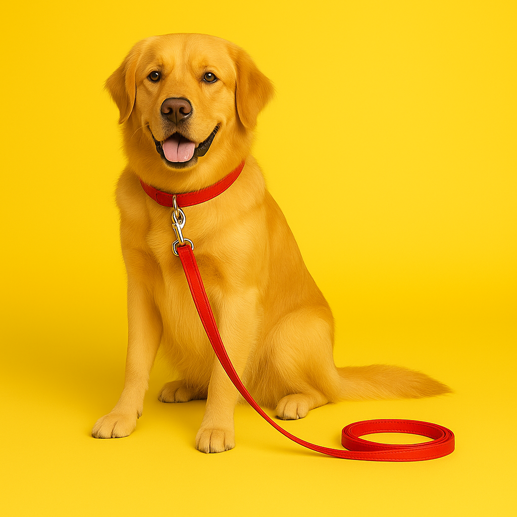 Leather Dog Training Leash - Red