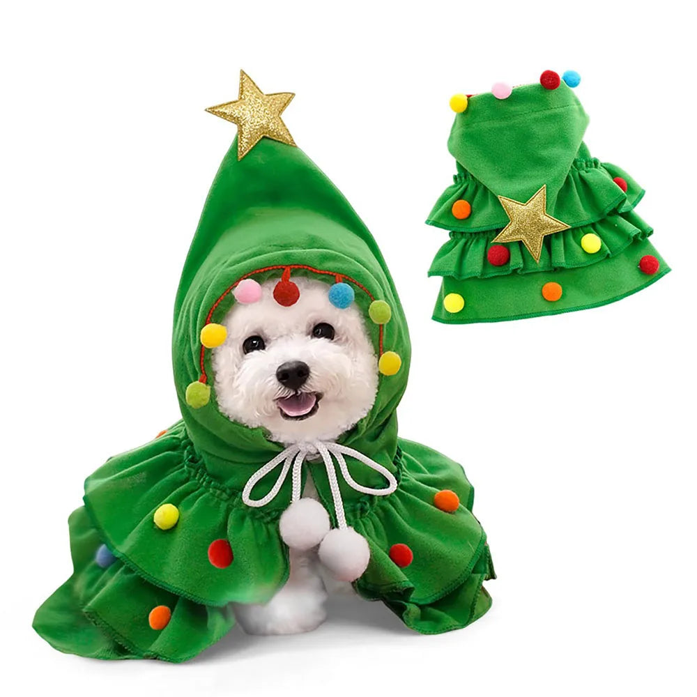 Christmas Tree Pet Cloak for Small Dogs & Cats Xmas Costume - Green
