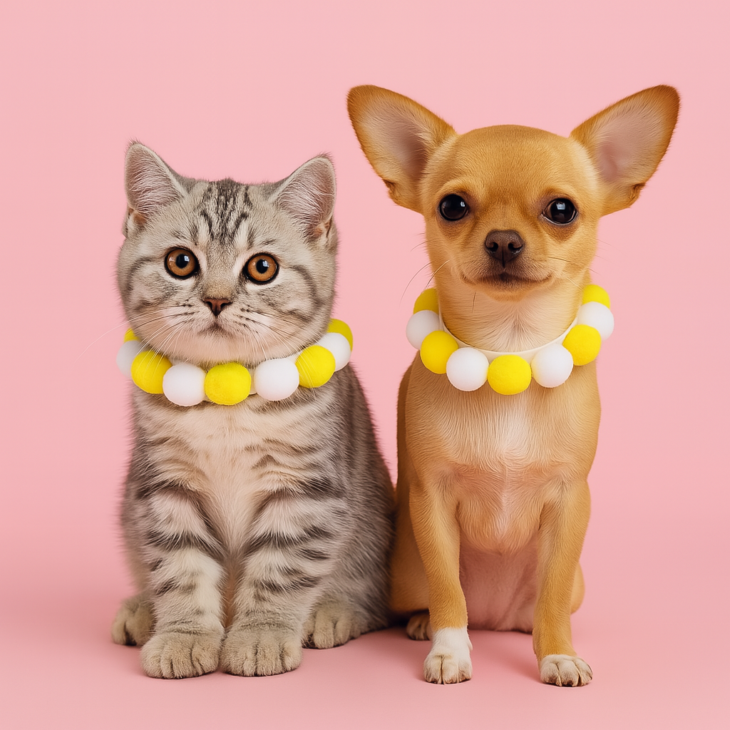 Cute Plush Ball Pet Collar for Cats & Dogs - Yellow