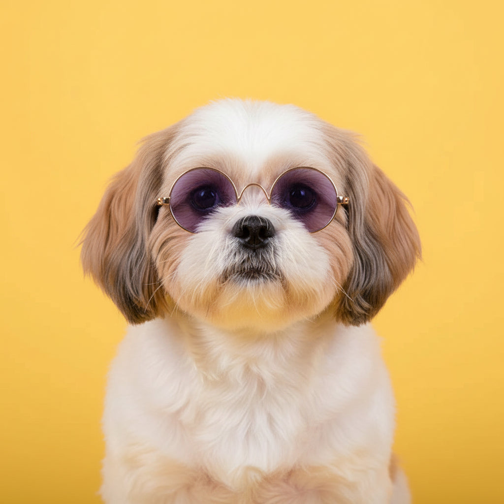 Dog Sunglasses with purple lenses and gold frames