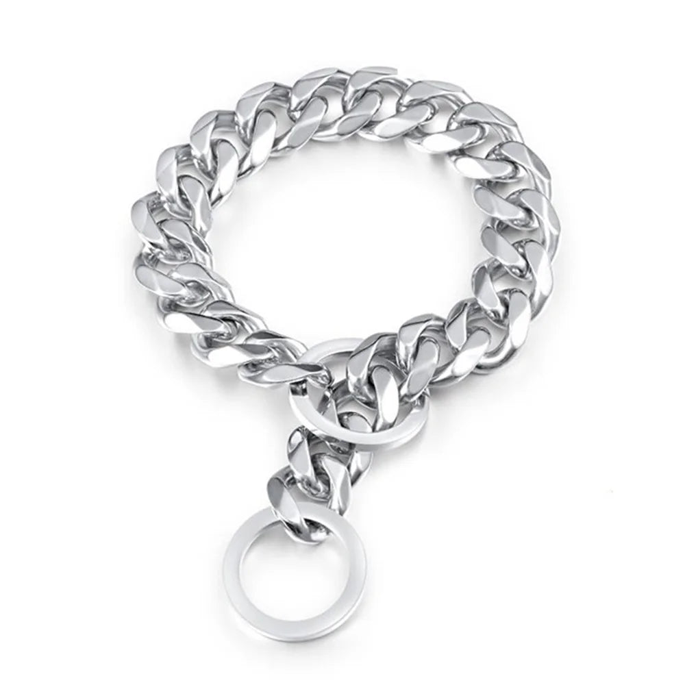 Dog silver Cuban chain collar 