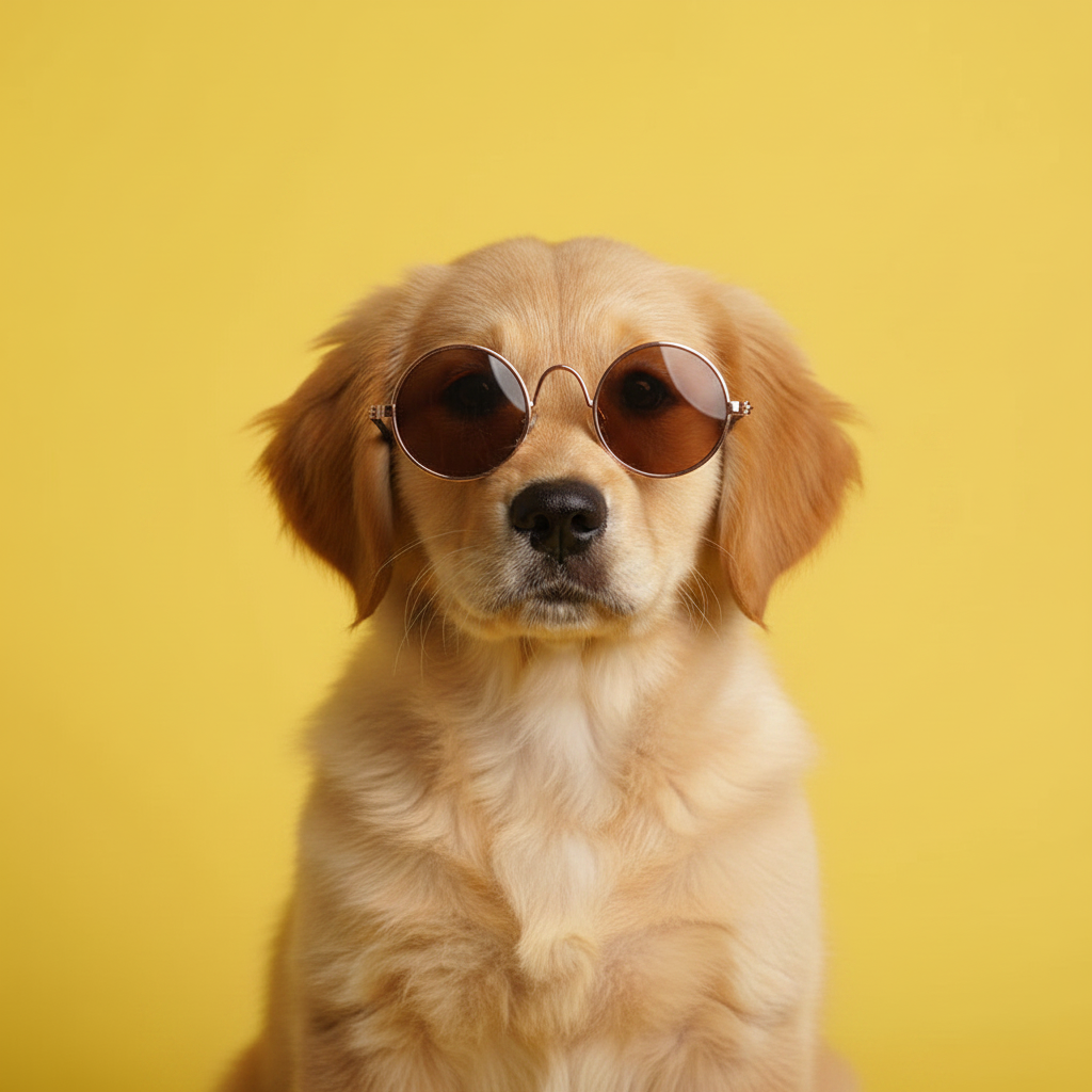 Dog wearing brown sunglasses 