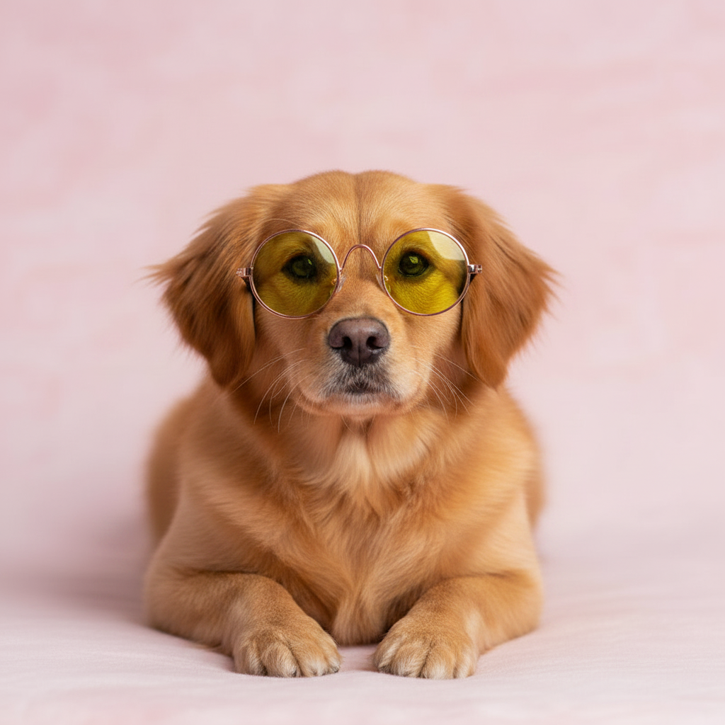 Dog wearing yellow sunglasses pet costume