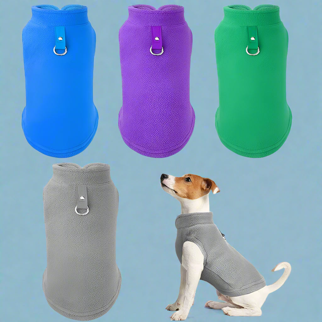 Fleece Vest Dog Jacket with Leash Ring
