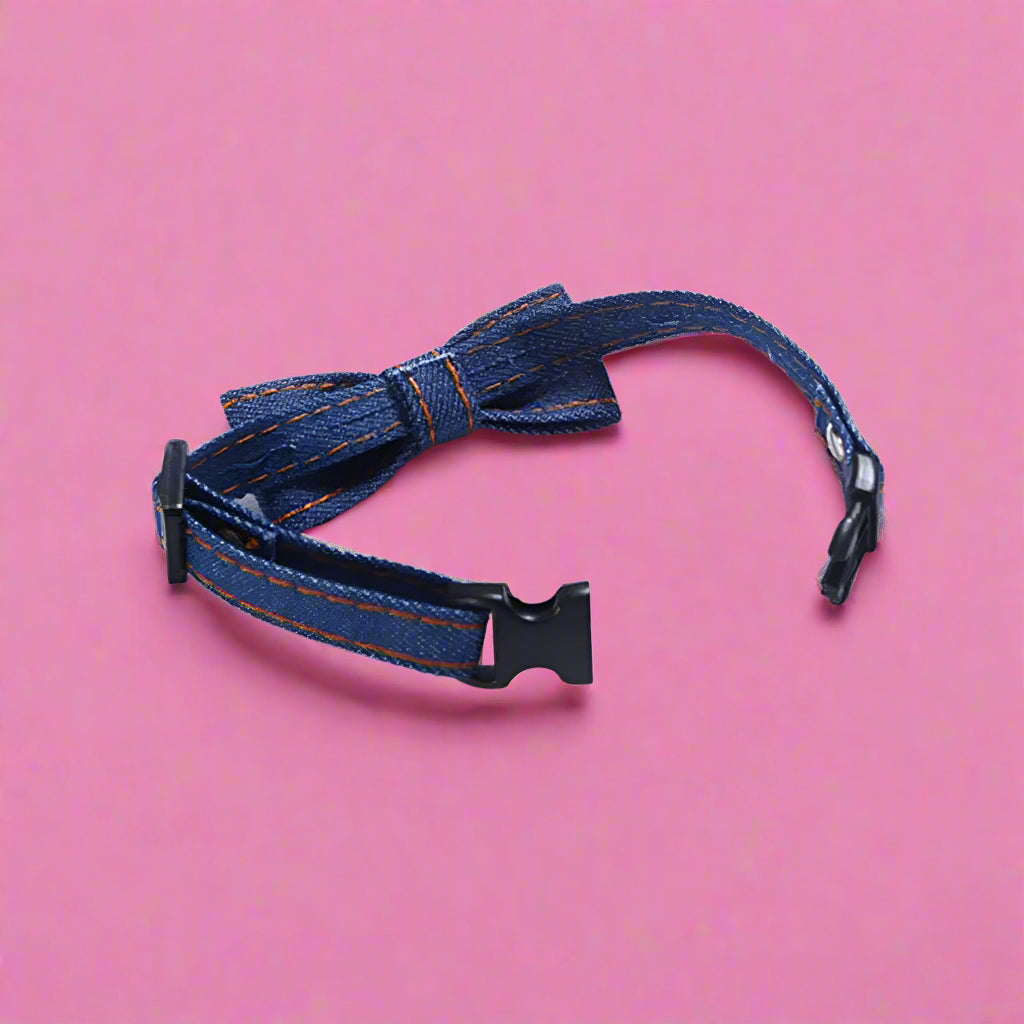 Formal Blue Denim Print bow tie for Cats and Dogs