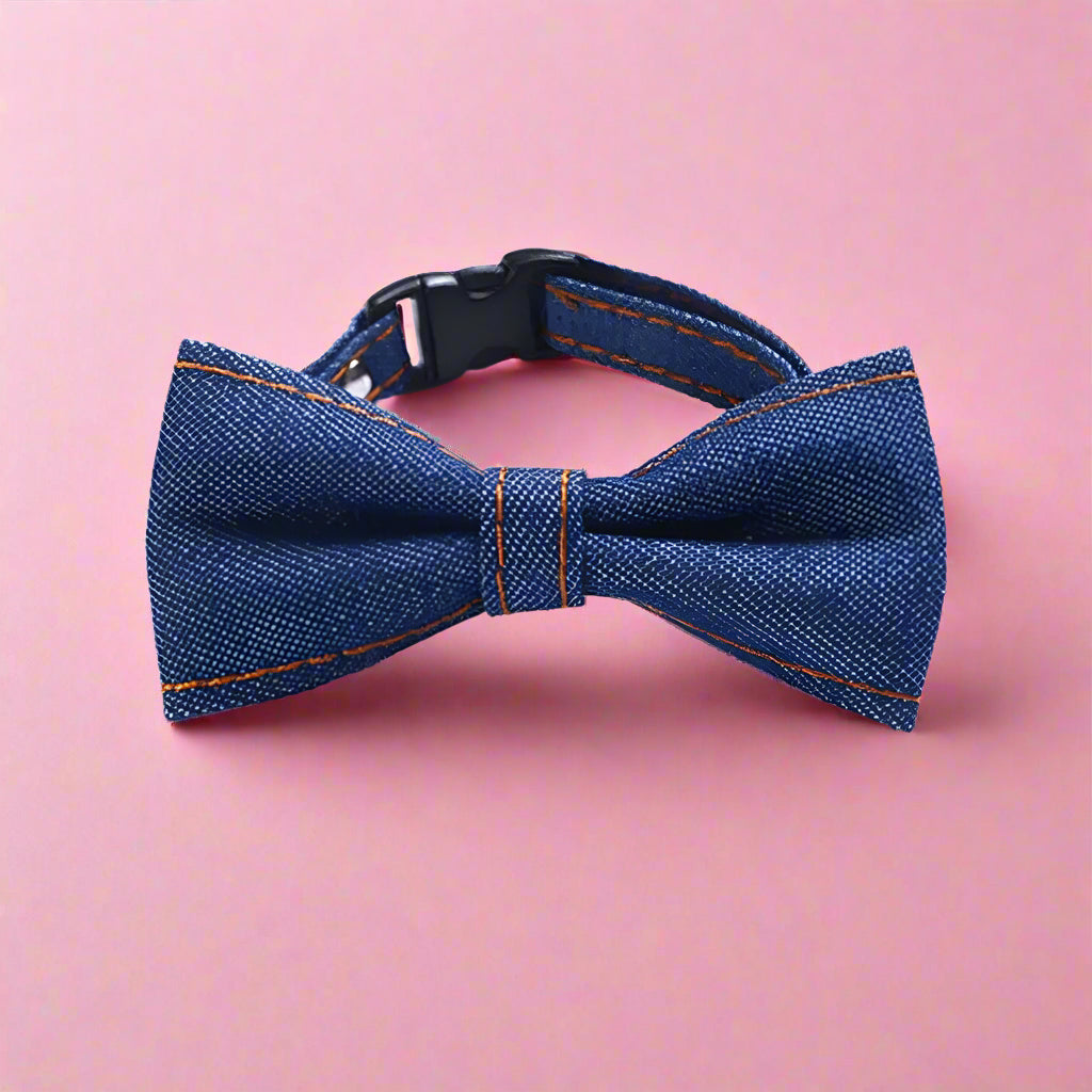 Formal Blue Denim Print bow tie for Pet