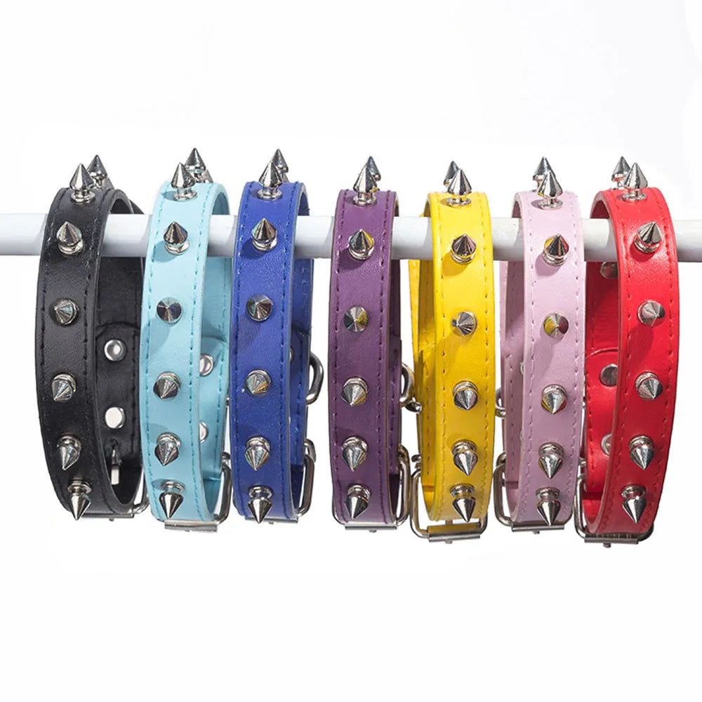Furrywags Spiked PU Leather Dog Collar for Small Dogs