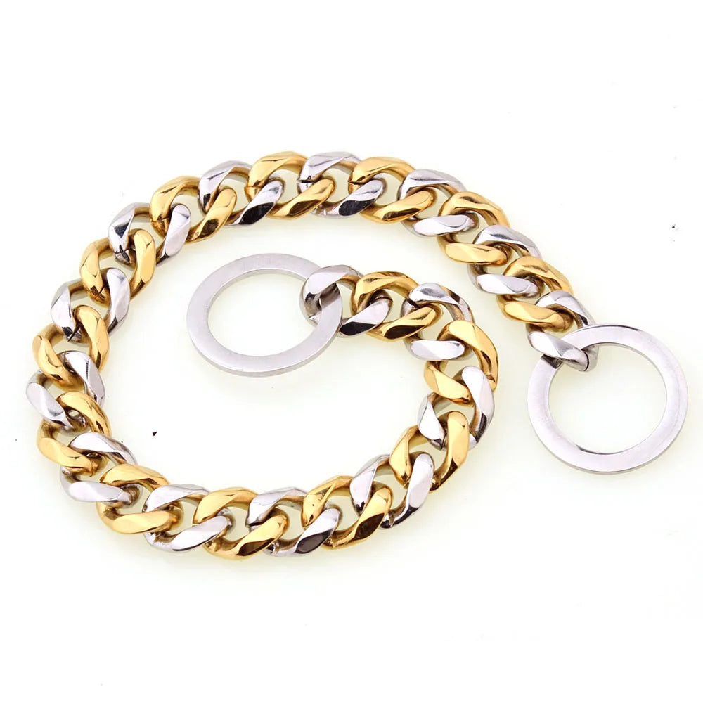 Gold and silver chain pet dog Cuban link chain