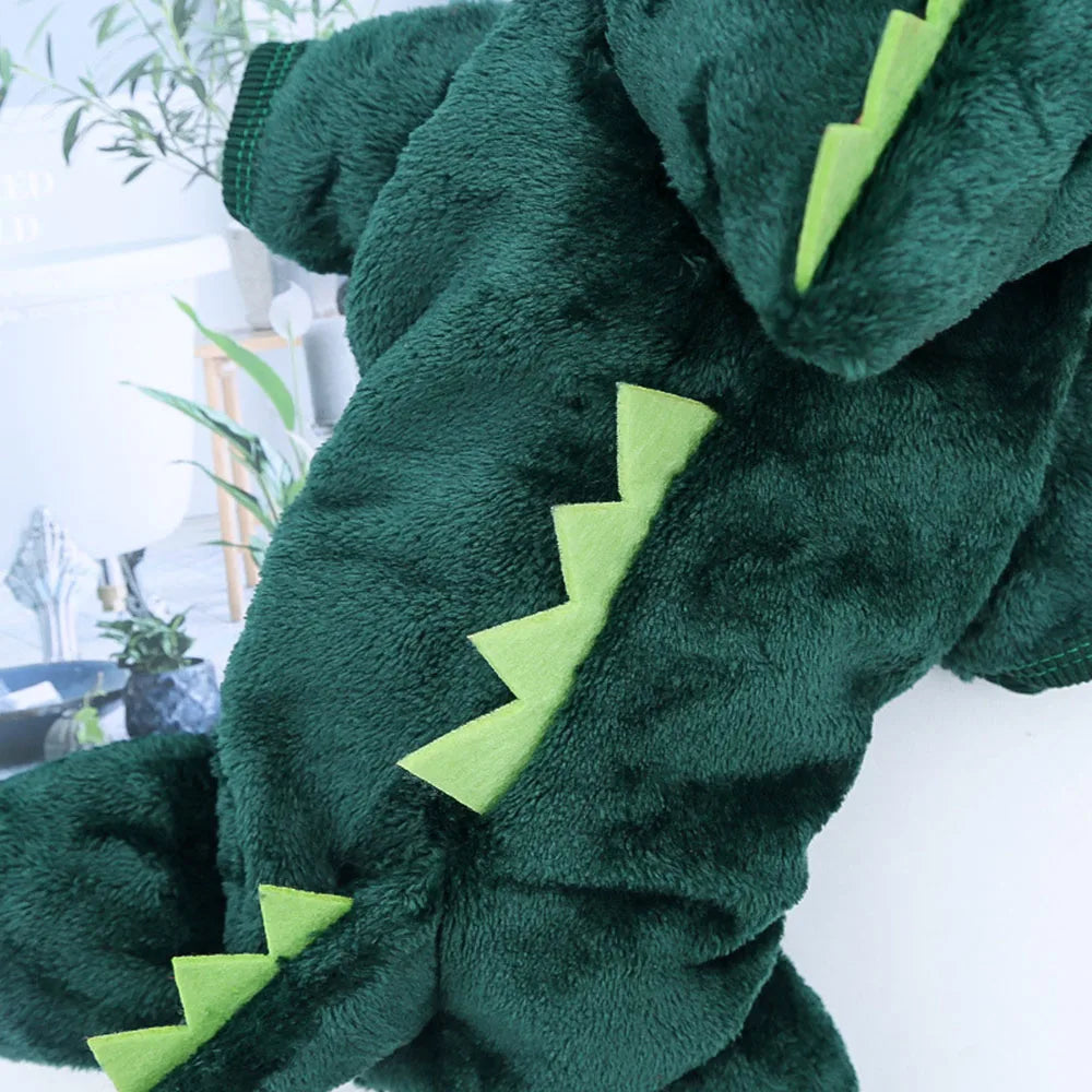 Green dinosaur pet dog costume with hood