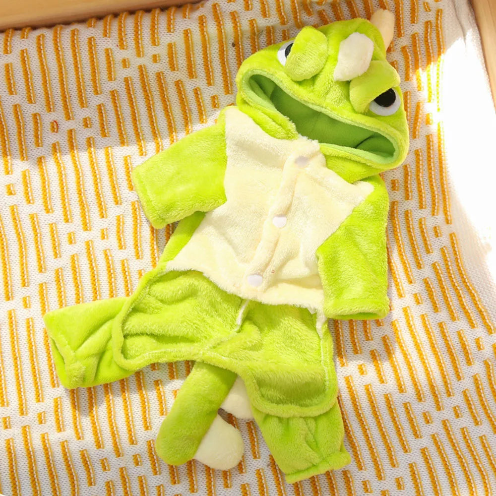 Green frog-shaped dog romper