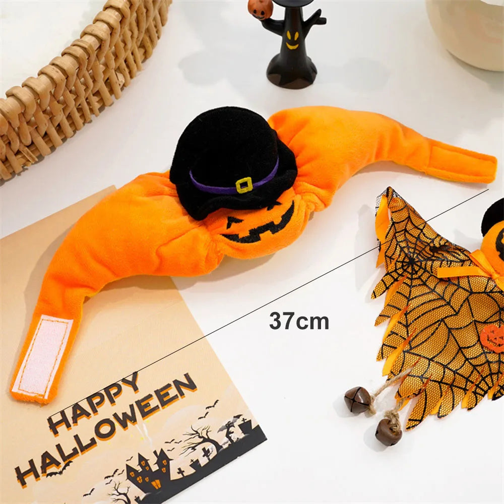 Halloween-themed dog hat with orange body, black hat max length 37 cm