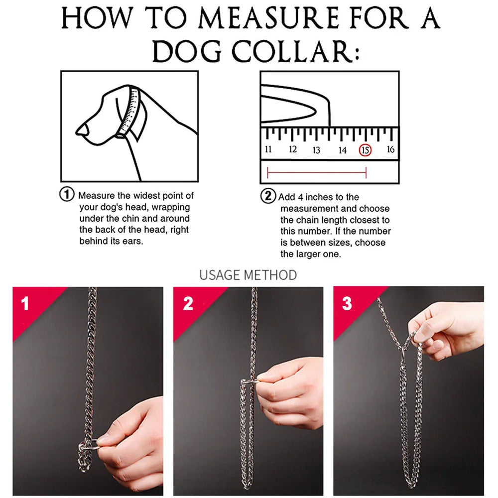 Instructions on how to measure for a dog collar with diagrams and text.