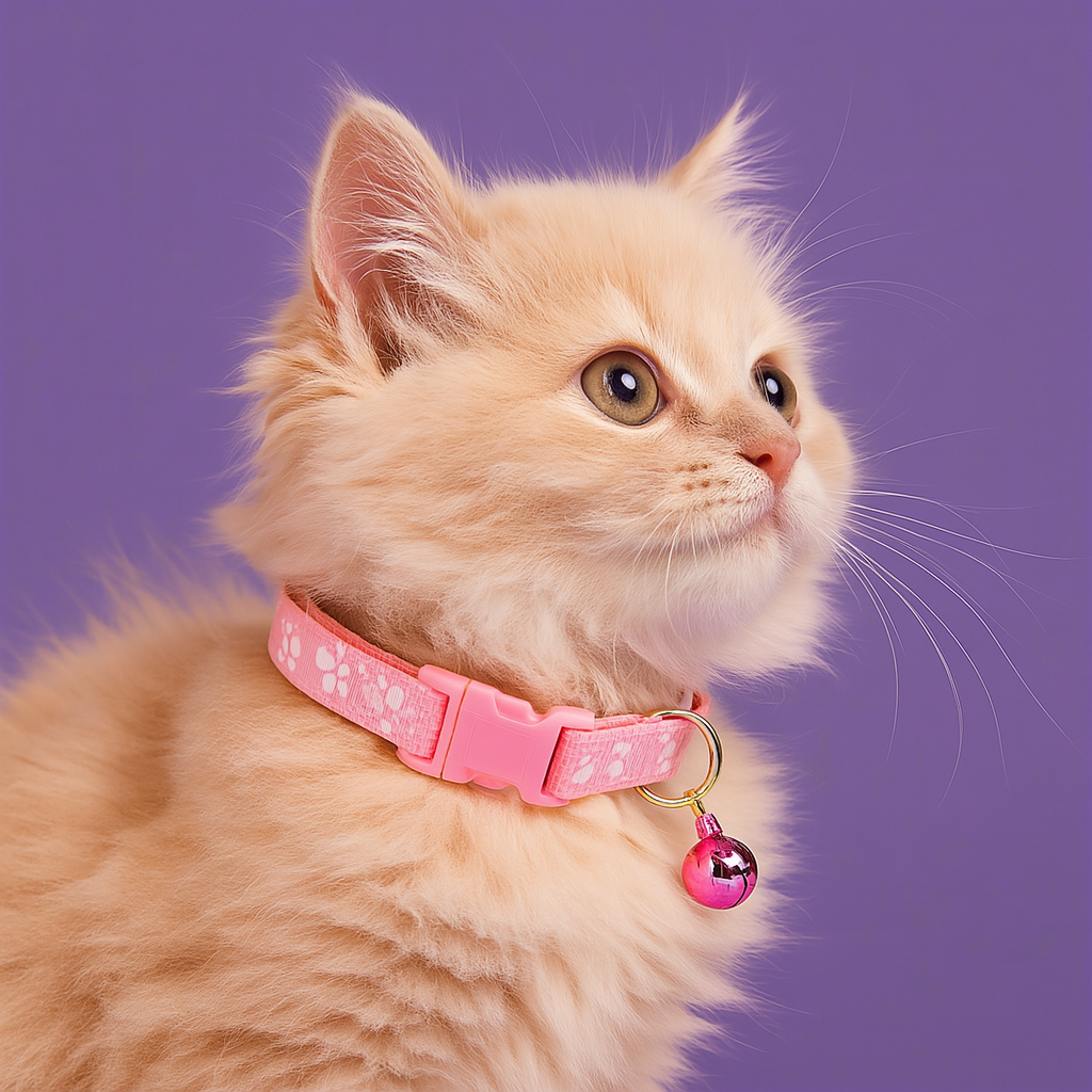 Kitten Collar with Bell – Adjustable and Safe Fit - Pink