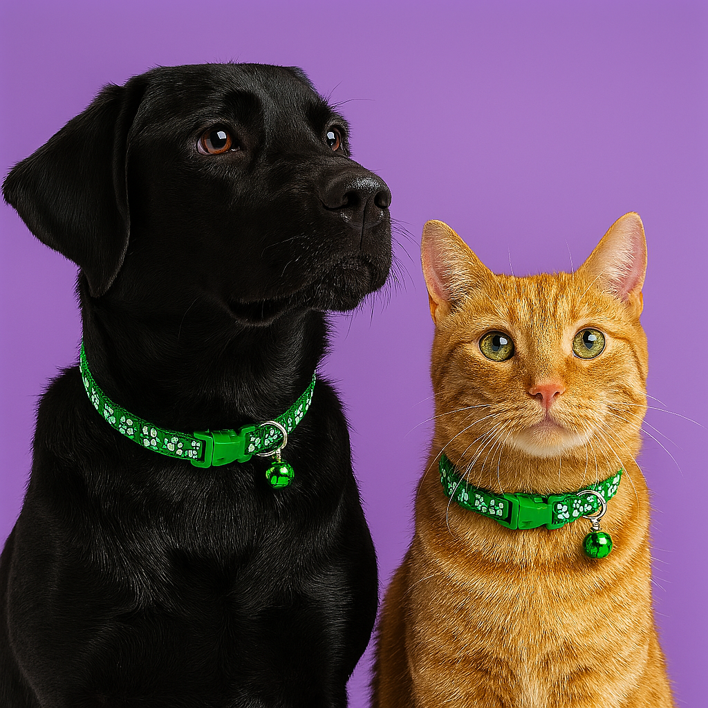 Kitten & Puppy Collar with Bell  Green