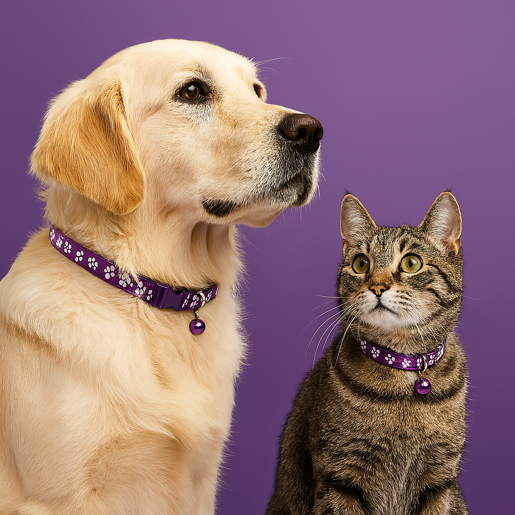 Kitten & Puppy Collar with Bell  Purple