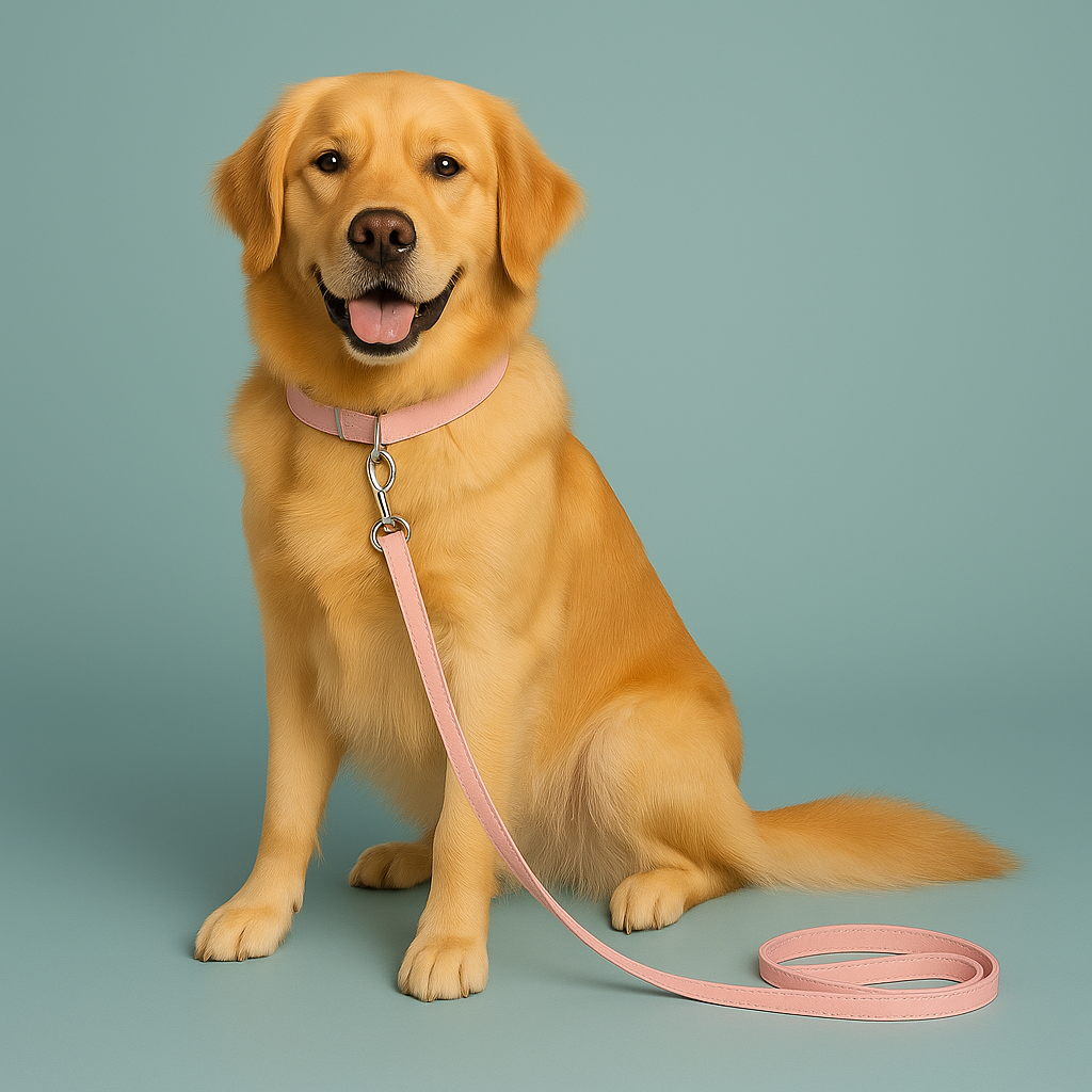 Leather Dog Training Leash - Pink
