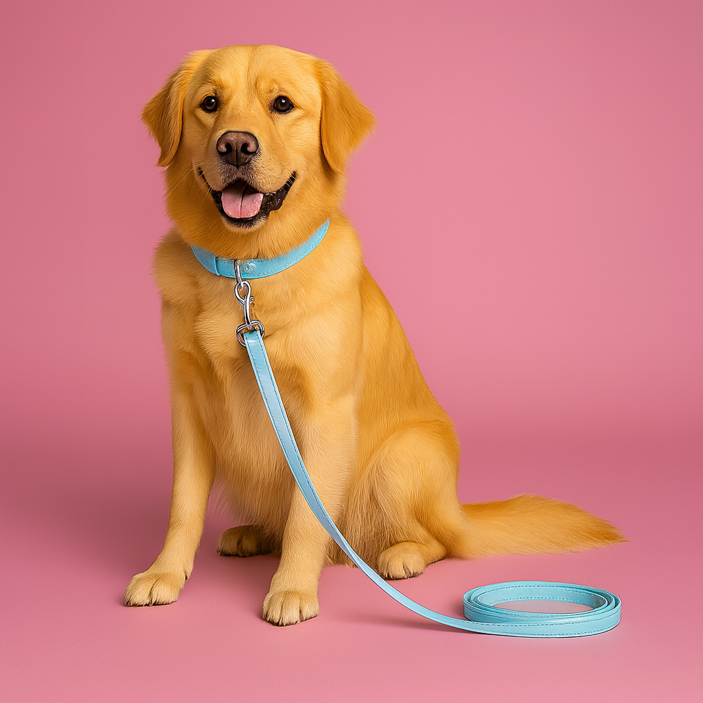 Leather Dog Training Leash - Sky Blue