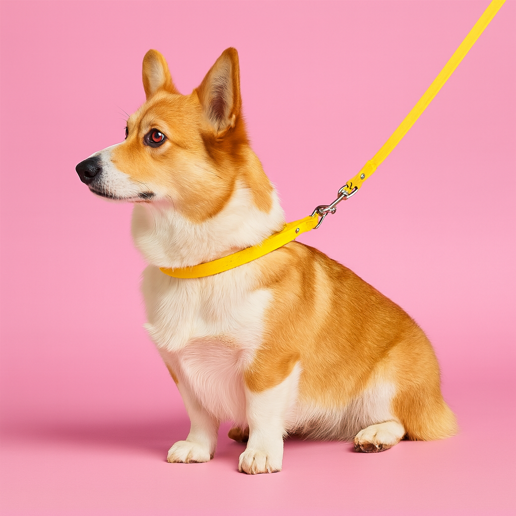 Leather Dog Training Leash - Yellow