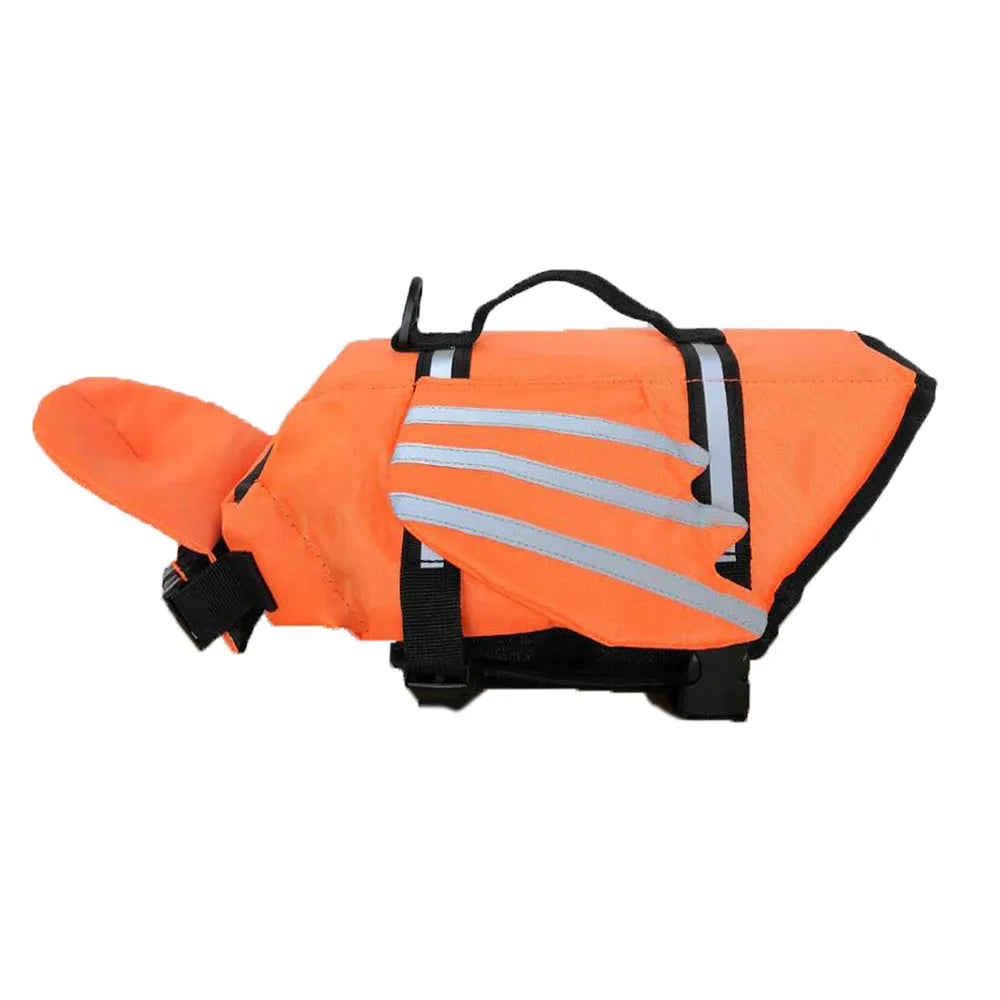 Orange dog life jacket with reflective stripes
