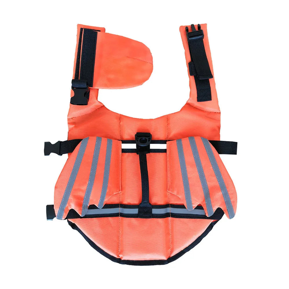 Orange life jacket with black straps