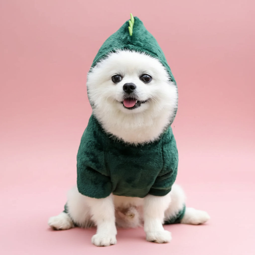 Pet Dinosaur Fleece Hoodie for Small Dogs & Cats - Green