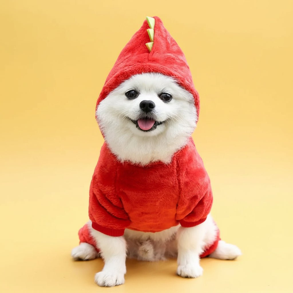 Pet Dinosaur Fleece Hoodie for Small Dogs & Cats - Red