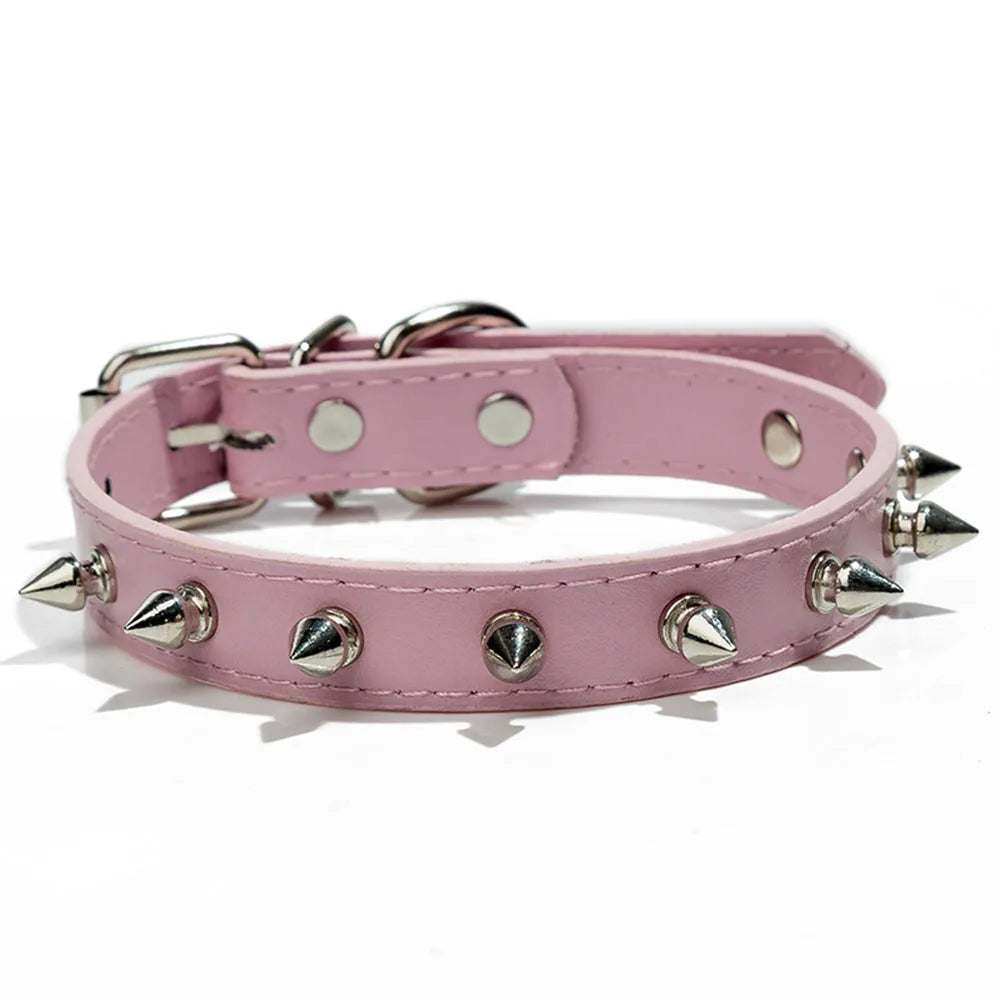 Pink Spiked PU Leather Dog Collar for Small Dogs