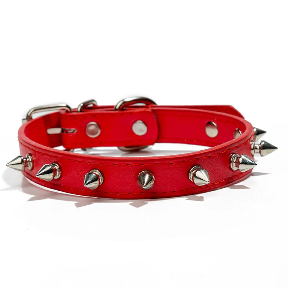Red Spiked PU Leather Dog Collar for Small Dogs