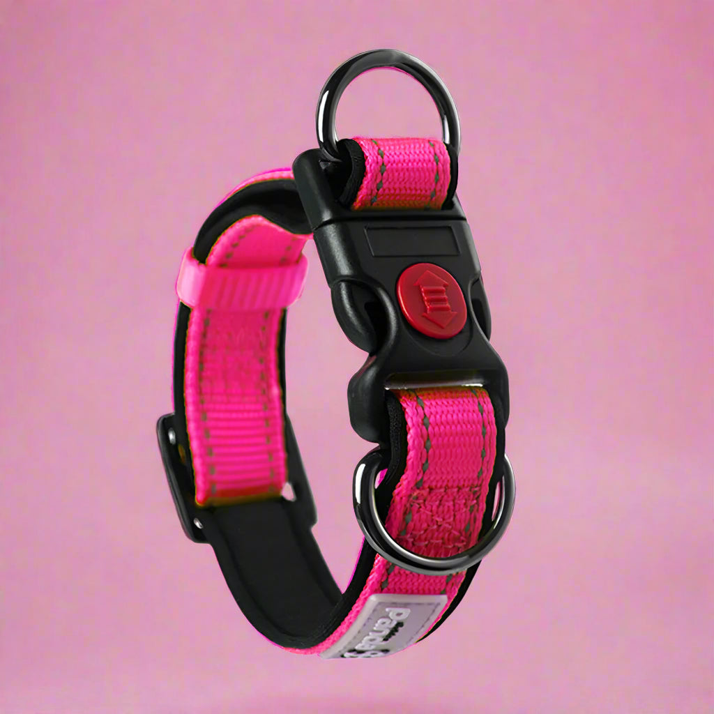 Reflective Soft Padded Nylon Dog Collar pink