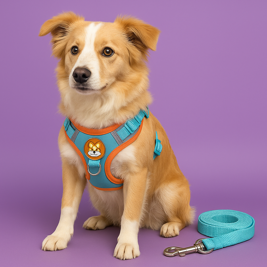 Reflective Step-In Dog Harness & Leash Set - Light Blue