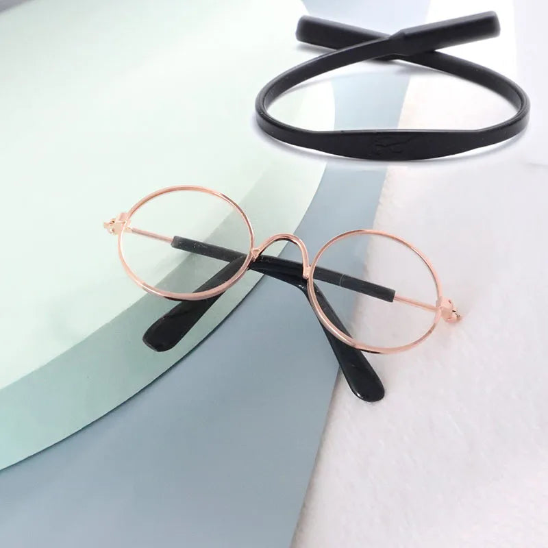 Round eyeglasses with rose gold frame and black arms for cats and dogs