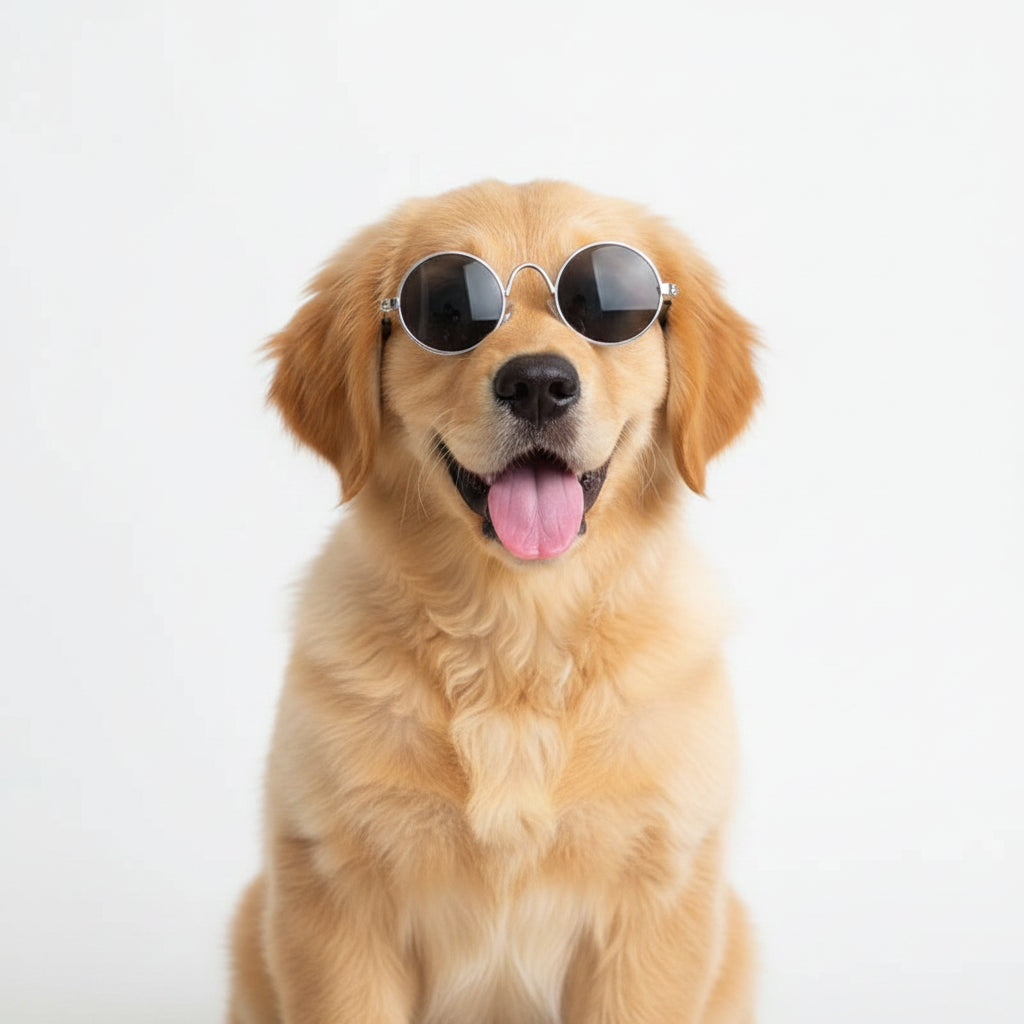 Round sunglasses with black lenses and silver frames pet sunglasses