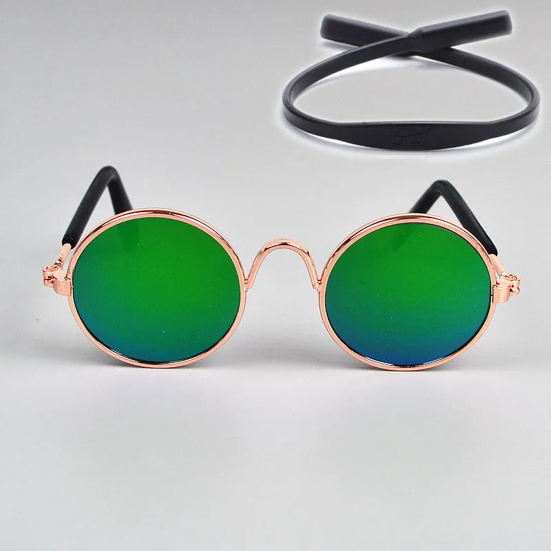 Round sunglasses with green lenses and rose gold frame pet sunglasses