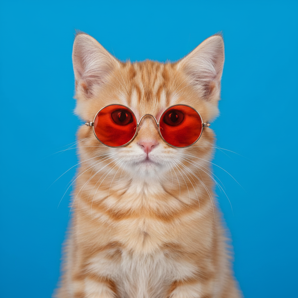 Round sunglasses with red lenses and black frames for cats