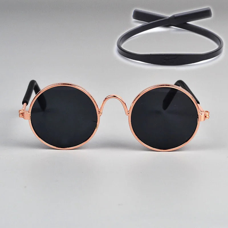 Round sunglasses with rose gold frame and black lenses for cats and dog