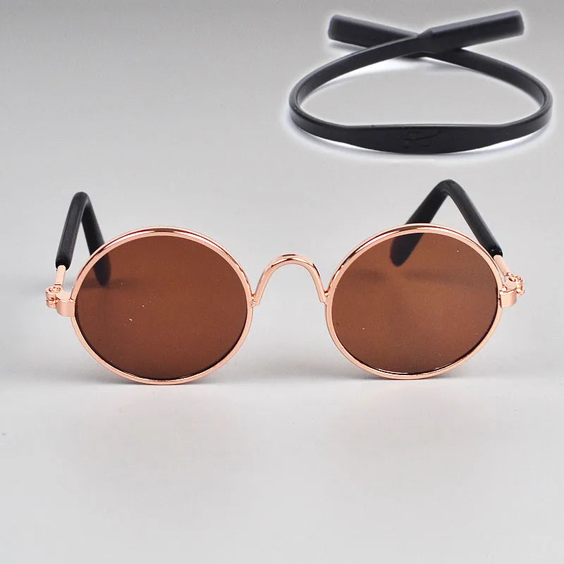 Round sunglasses with rose gold frame and brown lenses for cats and dog