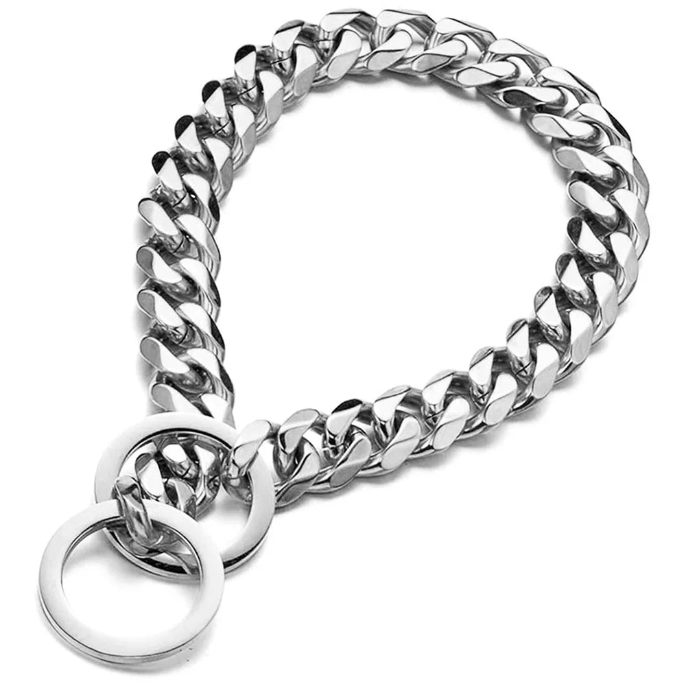 Silver chain collar for pet dogs and cats