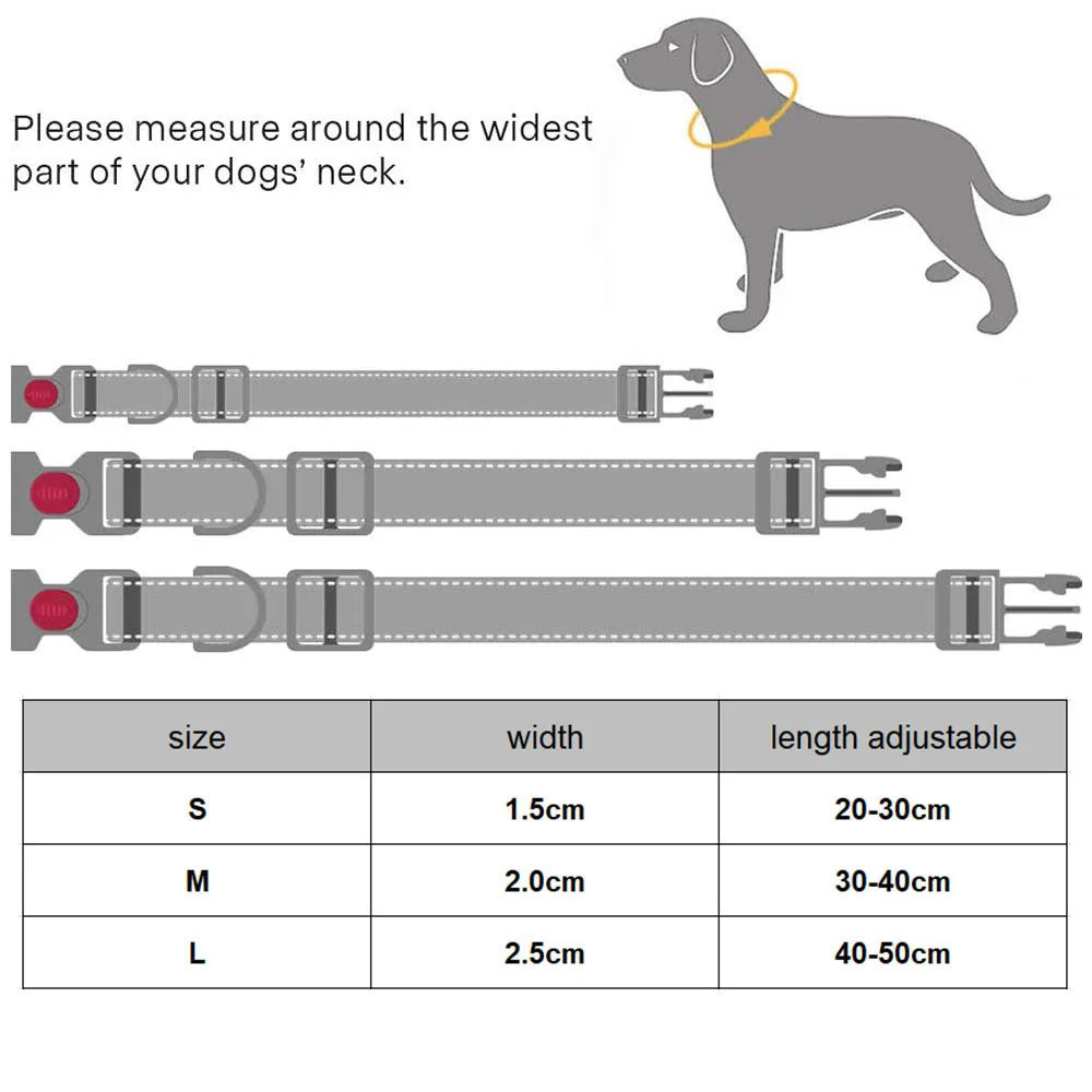 size Reflective Soft Padded Nylon Dog Collar