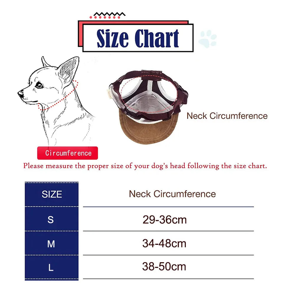 Size chart Adjustable Dog Baseball Cap with Ear Holes – Summer