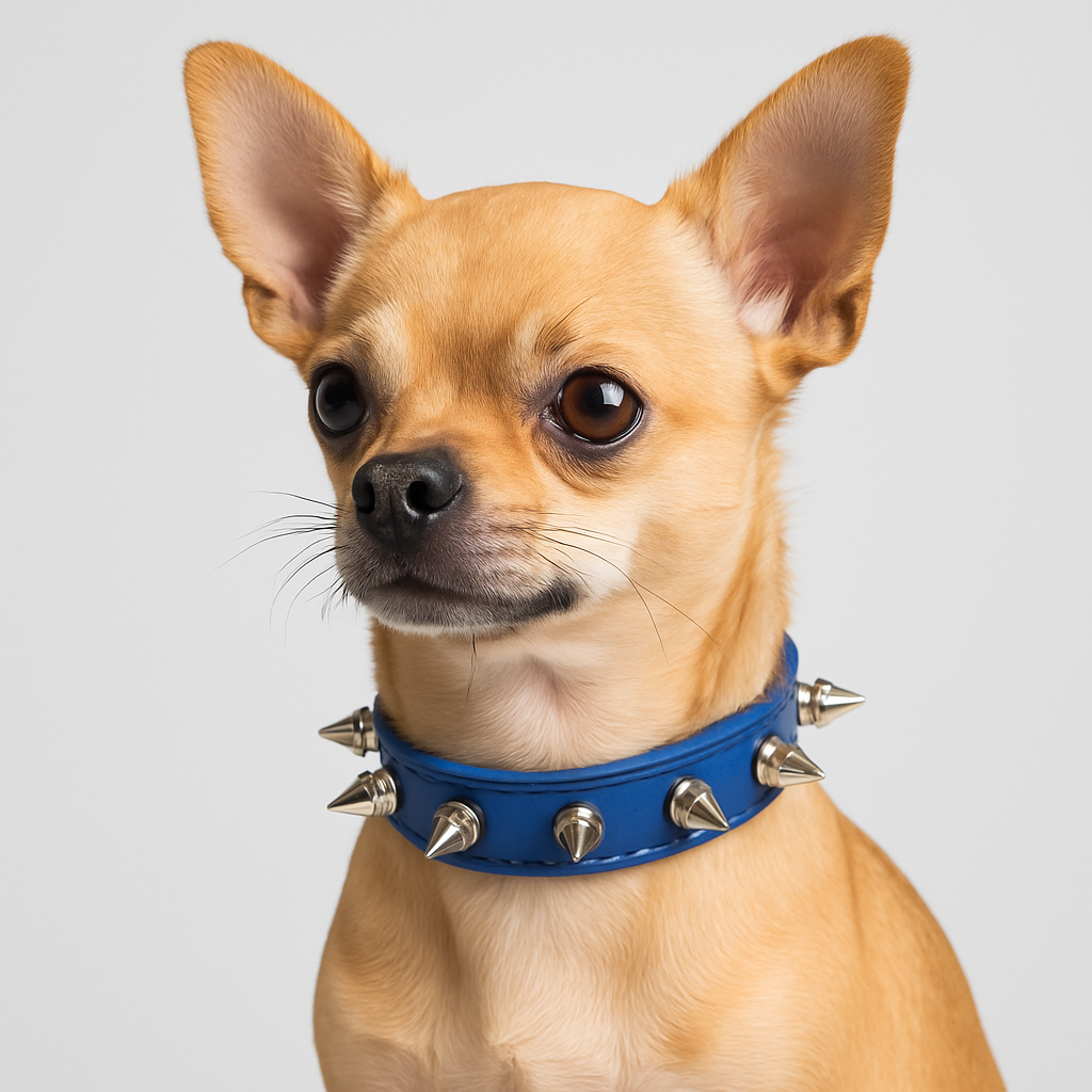 Small Dog PU Leather Spiked Collar - Blue