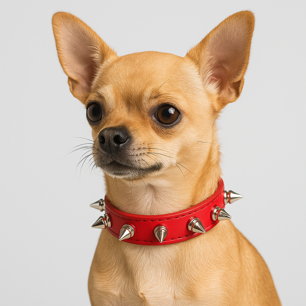 Small Dog PU Leather Spiked Collar - Red